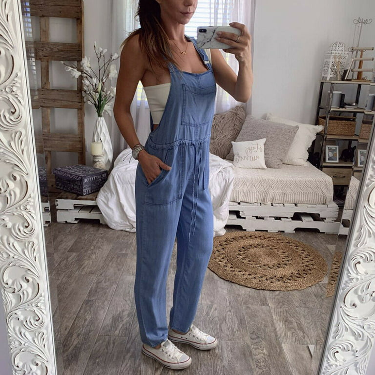 Reduced Price Womens Clothing ! BVnarty Dungarees for Women Fashion Fall  Winter Long Trousers One-Piece Jumpsuits Comfy Lounge Casual Solid Color  Pocket Blue M 