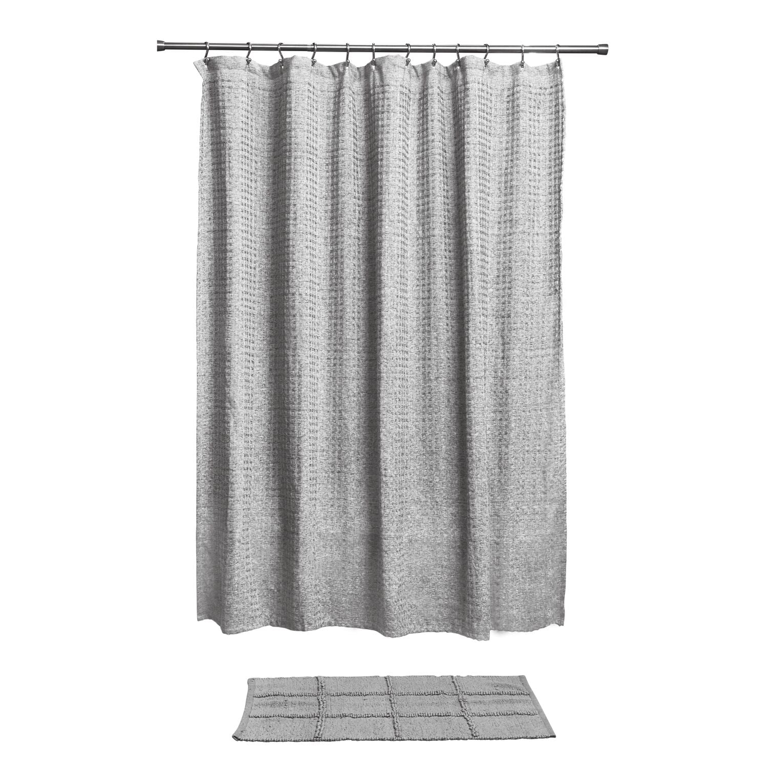 Heathered Gray Waffle Weave Fabric, Gray Waffle Weave Shower Curtain