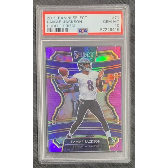Lamar Jackson 2019 Panini Select Purple Prizm Football Card #71 Graded PSA 10 51/75