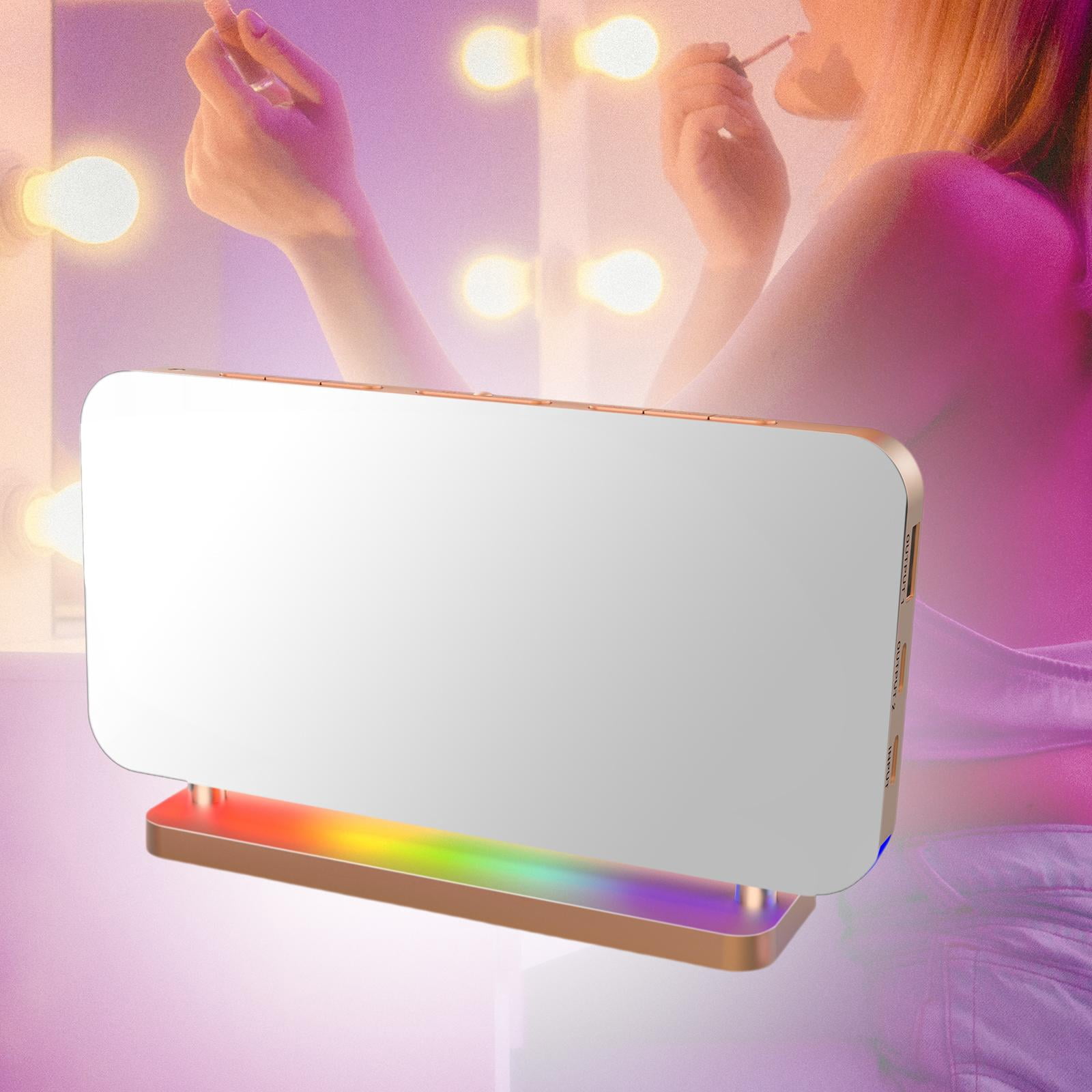 deevoka LED Digital Alarm Clock Bedroom Electronic Desk Clock RGB Color Modes Mirror Display for Home Living Room Tabletop Decoration Rose Gold