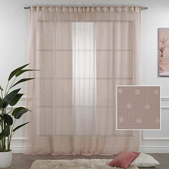 3S Brother's Pink Lace Sheers Dots Pattern Curtains Extra Long Set of 2 Panels Rod Pocket & Back Tab Home Décor Window Custom Made Drapes 10-30 Ft. Long -Made in Turkey Each Panel (100"W x 156"L)