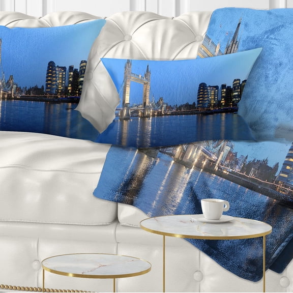 Designart London Tower Bridge in Blue - Cityscape Photo Throw Pillow - 12x20
