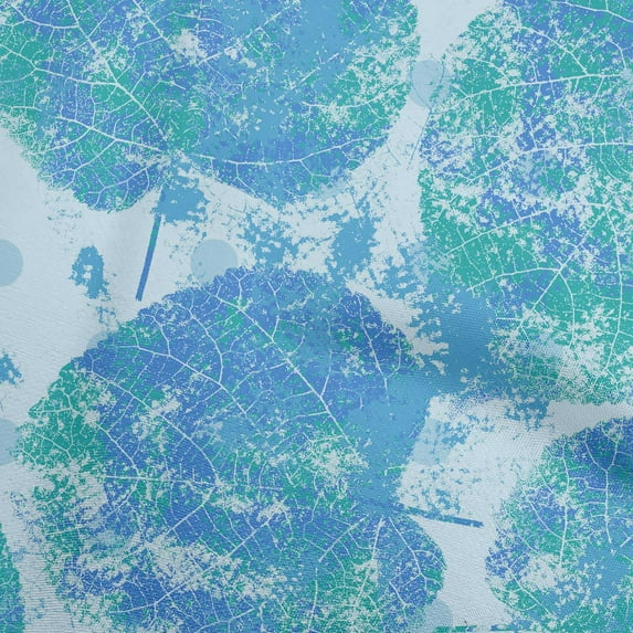 oneOone Silk Tabby Turquoise Blue Fabric Abstract Leaf Texture Fabric For Sewing Printed Craft Fabric By The Yard 42 Inch Wide
