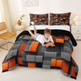thumbnail image 3 of Manfei 3D Geometric Cubes Full Size Comforter Sets, Gray Orange Checkered Bedding Comforter Set, Black Reversible 3 Pieces, 1 Comforter and 2 Pillowcases, 3 of 6