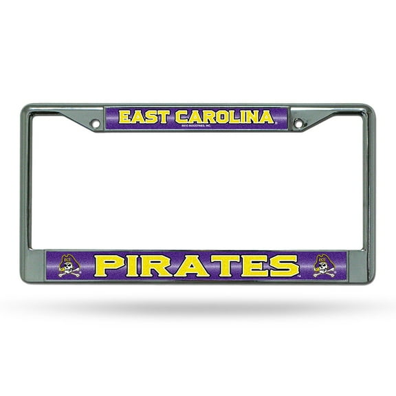 East Carolina Pirates Sparkly Glitter Bling Look Chrome License Plate Frame
