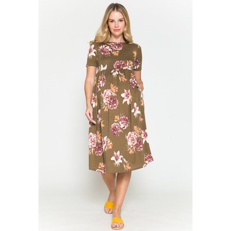

Women s Maternity French Terry Printed Babydoll Midi Dress