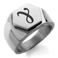 thumbnail image 1 of Stainless Steel Euler-Mascheroni Mathematical Engraved Hexagon Crest Flat Top Biker Style Polished Ring, 1 of 1