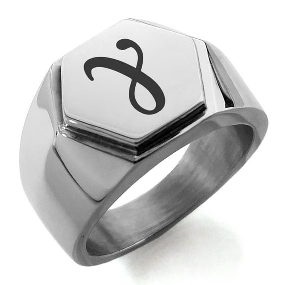 Stainless Steel Euler-Mascheroni Mathematical Engraved Hexagon Crest Flat Top Biker Style Polished Ring