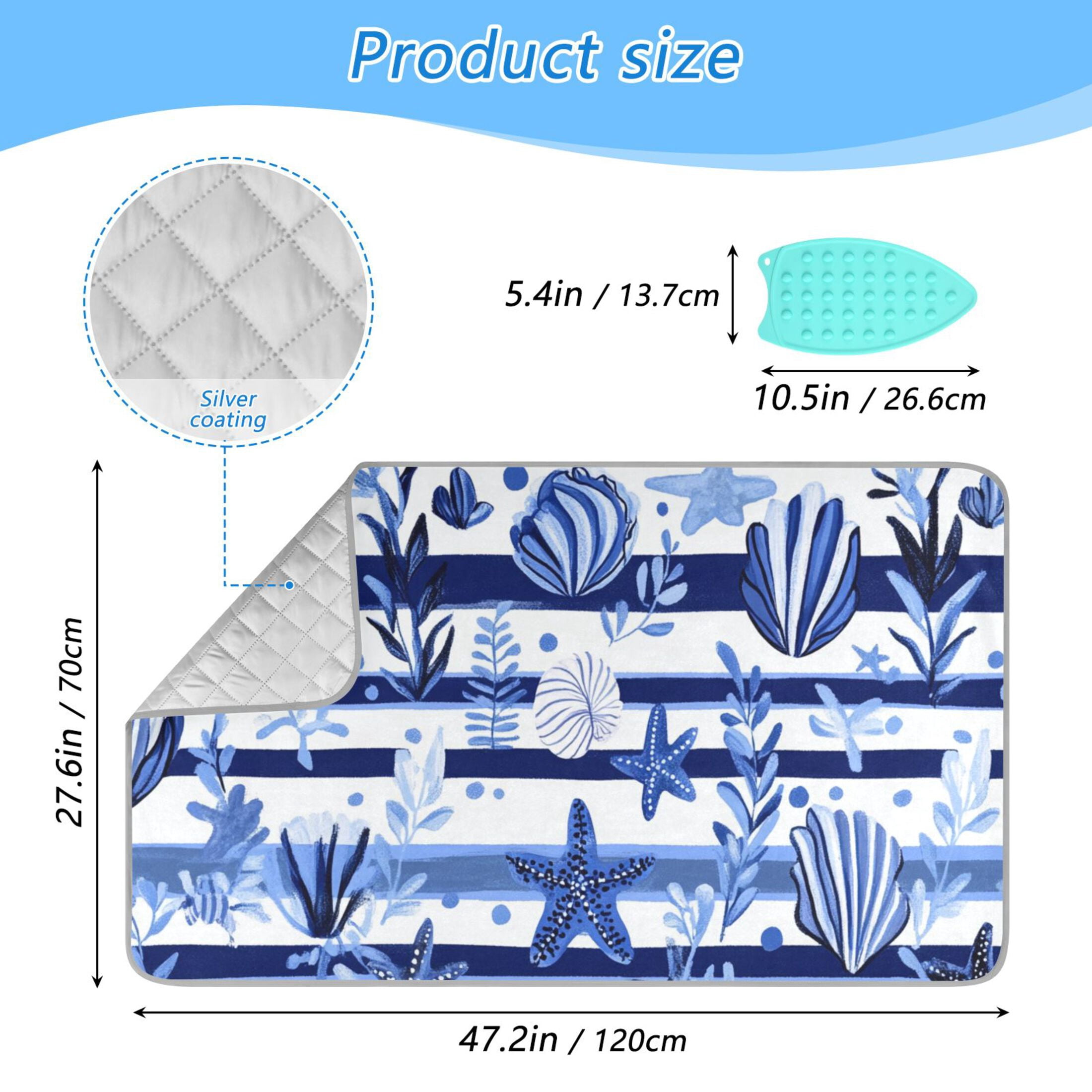 Navy Blue Stripes Leaves Starfishes Shells Ironing Mat Blanket Portable Travel Ironing Pad Heat Resistant Pad 47.2" x 27.6”