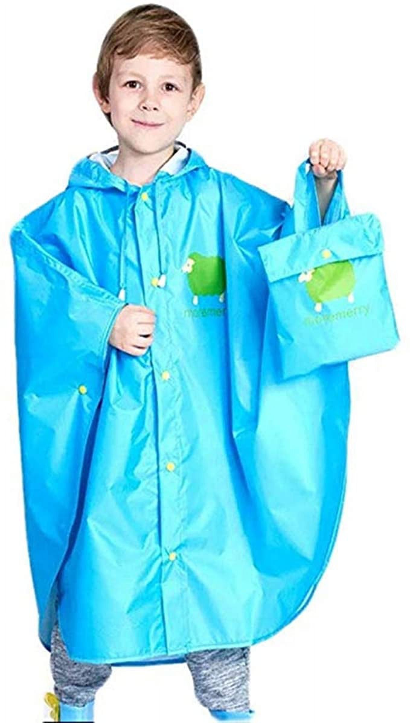 Kids Poncho Hooded Raincoat Durable Waterproof Portable Rain Cape for Boys Girls Blue XL - image 2 of 3