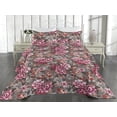 thumbnail image 2 of Ambesonne Floral Quilted Bedspread Set 3 Pcs, Flowers Monochrome Leaves, King, Raspberry and Dark Green, 2 of 4