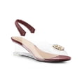 thumbnail image 1 of BLISSFUL STEP Women's Shoes Clear Wedge Heels Rhinestone Peep Toe Slingback Transparent Shoes Burgundy 10, 1 of 7