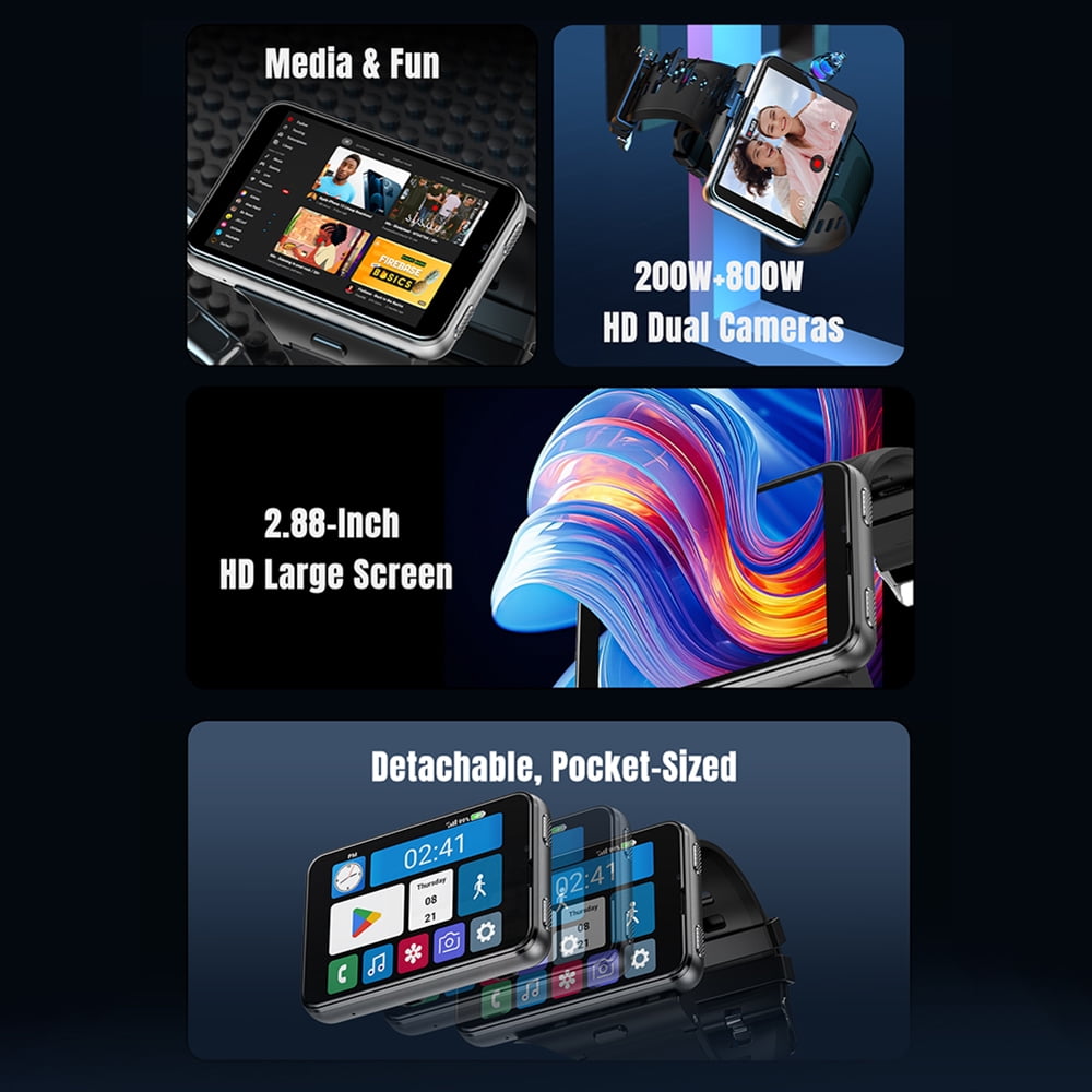 Rainbuvvy S999 Plus 4G Smart Large Screen Watch 2.88-inch TFT Display 6GB RAM 128GB Storage Android 11.0 2MP/8MP Bluetooth 5.0 2300mAh Multiple Colors Available