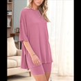 thumbnail image 4 of Conjunto de Dos Piezas para Mujer, Verano 2025, Informal, de Gran Tamaño, con Pantalones Cortos de Motociclista, Rosa, Talla M, 4 of 8