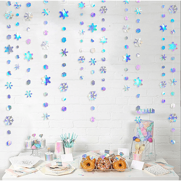 13 Ft Iridescent Snowflakes Garland Streamer - Winter Wonderland Party Decorations, Hanging Window Snowflake Ornaments for Christmas Tree, Home, Festival