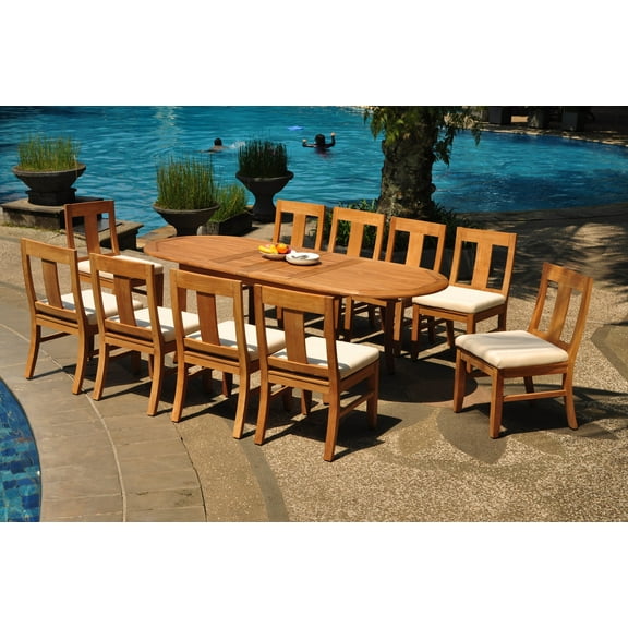 Grade-A Teak Dining Set: 10 Seater 11 Pc: 94" Double Extension Oval Table And 10 Osborne Armless Chairs Outdoor Patio WholesaleTeak #WMDSWVm
