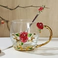 thumbnail image 3 of Glass Coffee Cup with Enamel Flower Design Heat-Resistant Borosilicate 350 ml Capacity Ergonomic Handle Gift Boxed, 3 of 6