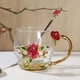 thumbnail image 4 of Taza de Vidrio Esmaltado, Diseño de Cristal Colorido con Cuchara, Taza de Café Resistente al Calor, Taza de Té, Copa de Agua con Decoración de Rosas, 350ml, 15.5x11x17cm para Uso en Hogar u Oficina, 4 of 6