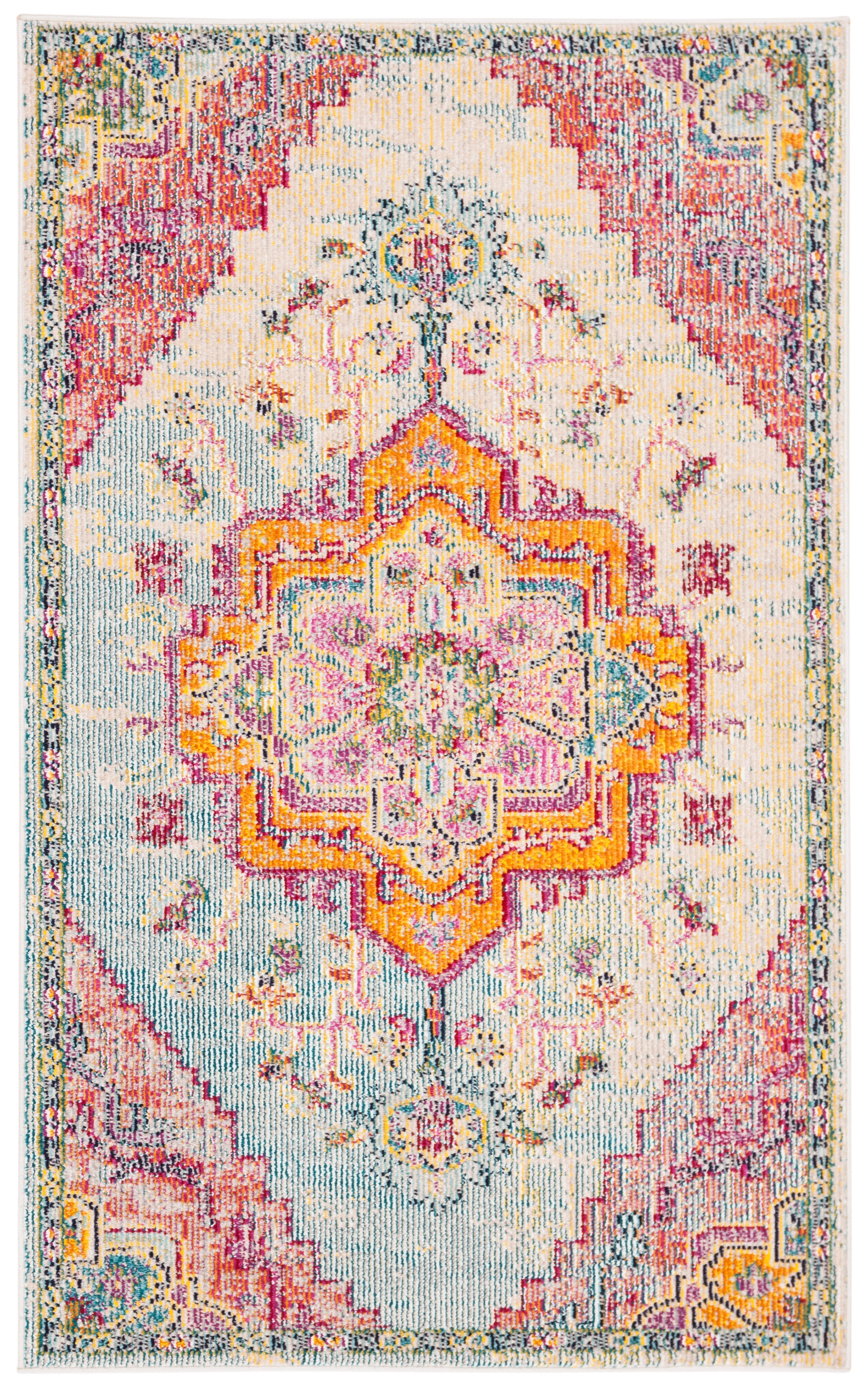 SAFAVIEH Crystal Debra Southwestern Area Rug, Light Blue/Fuchsia, 3' x 5'