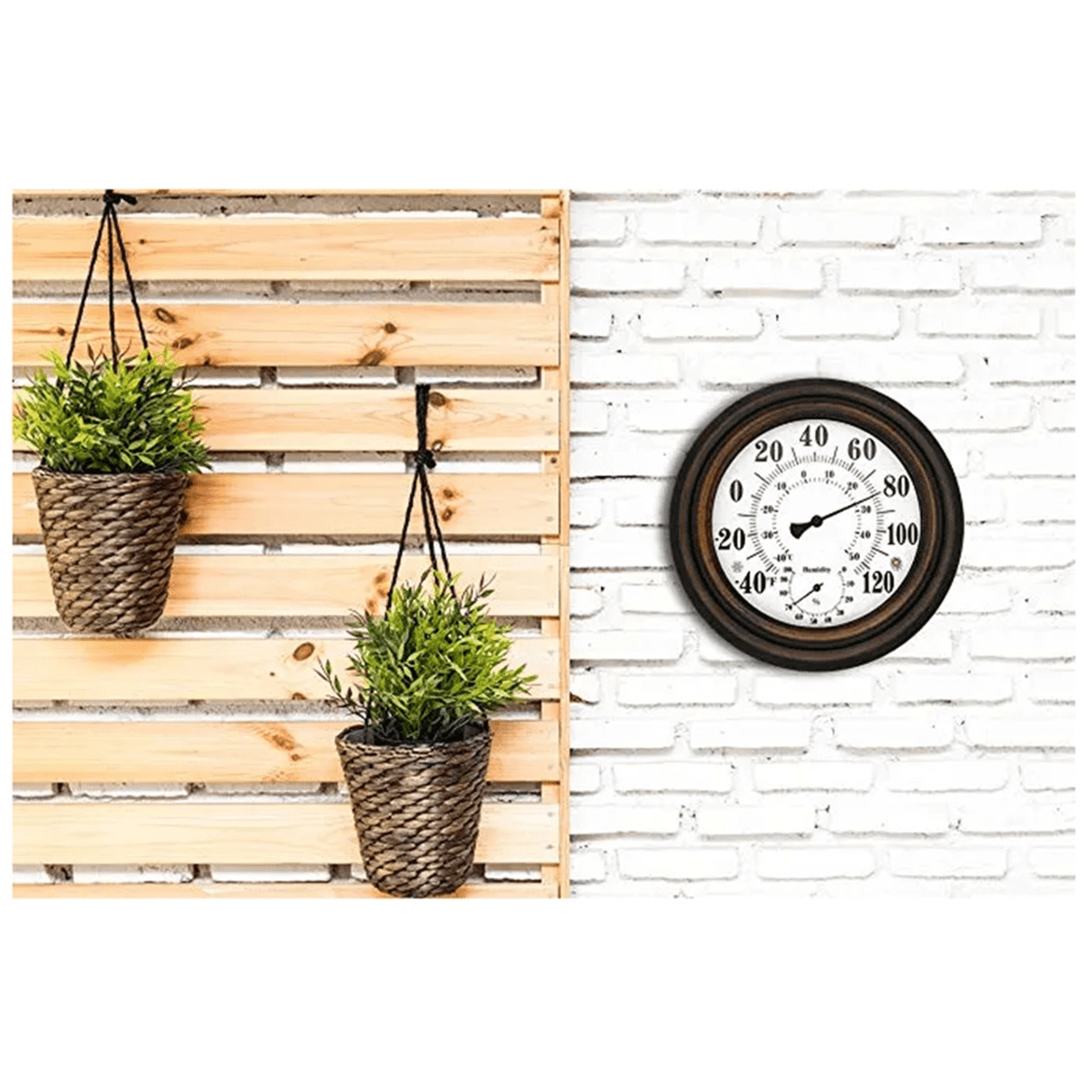 20cm Antique Indoor Outdoor Thermometer Hygrometer Temperature Humidity Meter Wall Clock Thermometer for Home Decor