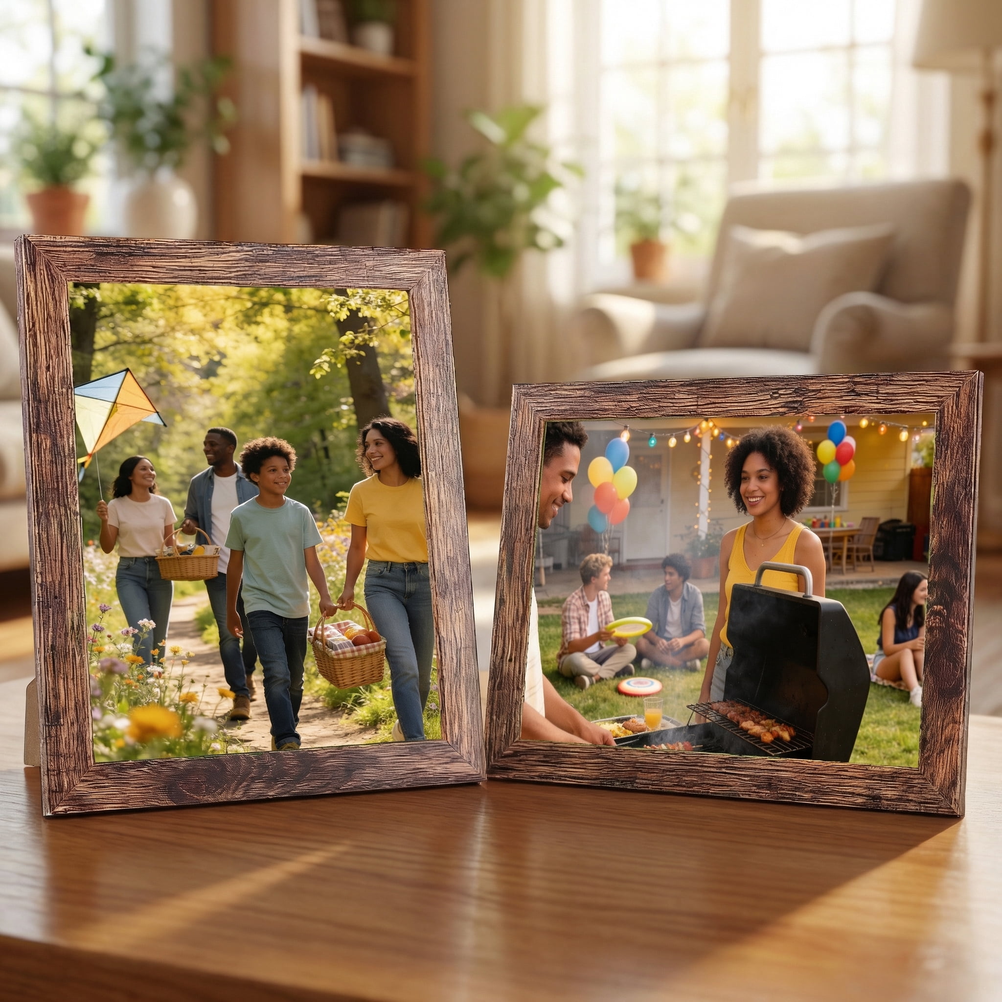 8x10 Picture Frame Set of 7, Rustic Brown Photo Frames for Wall or Tabletop