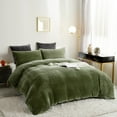 thumbnail image 5 of 3 Piece Winter Warm Olive Green Comforter Cover Crystal Flannel Bedding Sets Velvet Queen Duvet Cover Set, 5 of 5