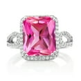 thumbnail image 3 of Gem Stone King 925 Sterling Silver Pink Created Sapphire Ring for Women (6.60 Cttw, Emerald Cut 12X10MM, Gemstone September Birthstone, Available in Size 5, 6, 7, 8, 9), 3 of 5