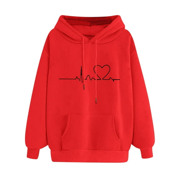 Outfmvch Hoodies for Women Sweatshirt for Women's Casual Print Hoodie Sweatshirt Pullover Tops Long Sleeved Top Cardigan Sweaters for Women Red Xl