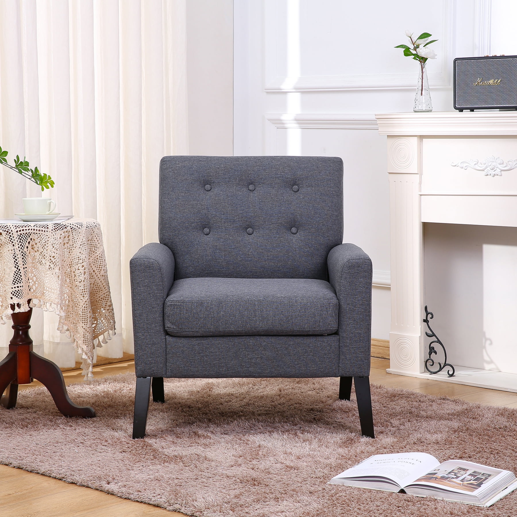 Living Room Chairs, Button Tufted Upholstered Accent Chair, Comfy ...