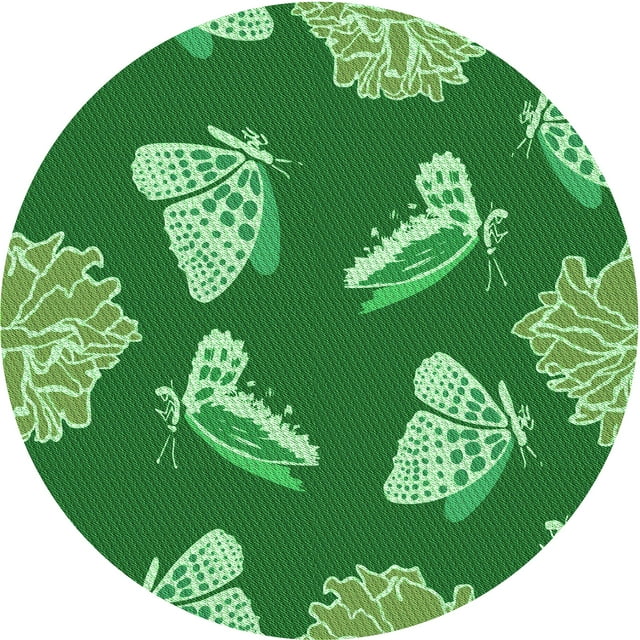 Ahgly Company Tapis d'Intérieur Rond Lavable en Machine Vert Transitionnel, 5 Pieds Rond
