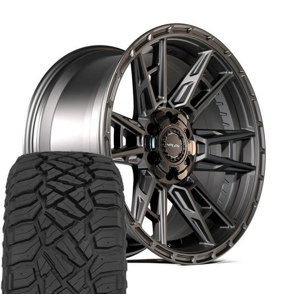 4PLAY Wheels 4PS20 20 Inch Rims and Tires Fit 5x127 & 5x139.7 20x9 Satin Black - TerraMax RT 275/55-20 (Set of 4)