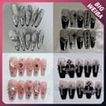 thumbnail image 2 of Uñas postizas de bailarina francesa para manualidades, uñas de Stiletto de cubierta completa, dibujos animados, lindo lazo de boda rosa, Diamante largo, ataúd, 2 of 4