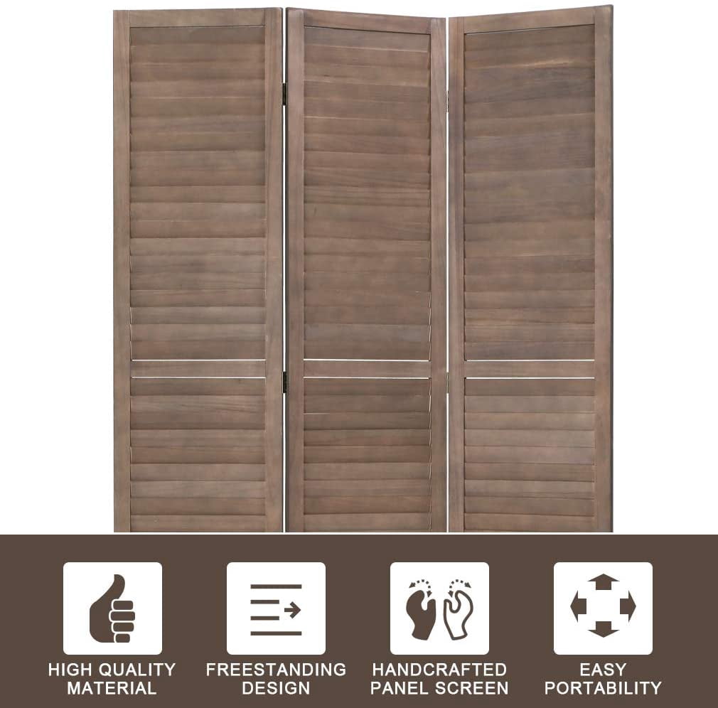 3 Panel Wood Room Divider Folding Privacy Wall Divider 67" x 16.9" Each Panel Folding Screen for Home Office, Brown