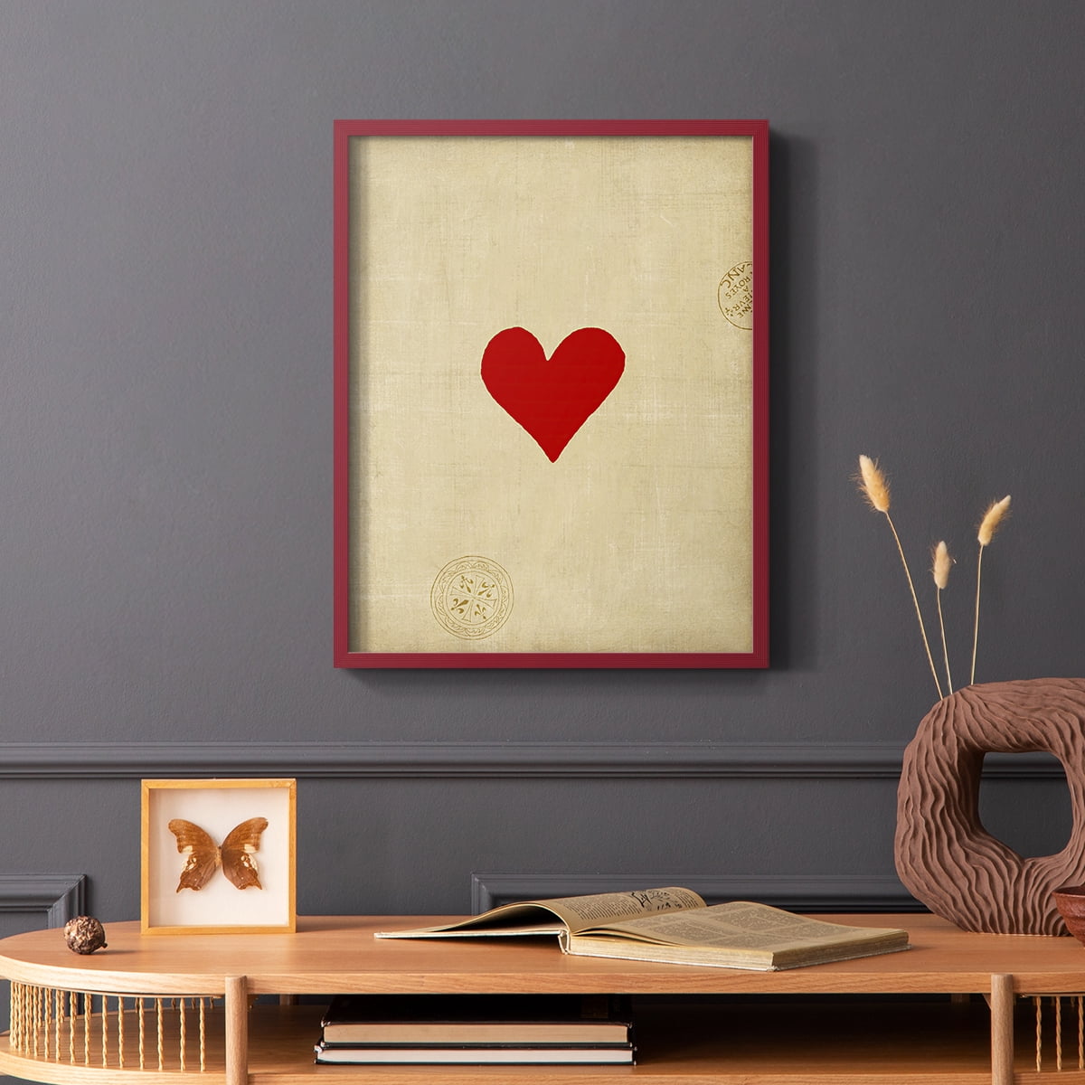 Small Heart Framed Print in Red Solid Wood Framed Print No Nail Hanging