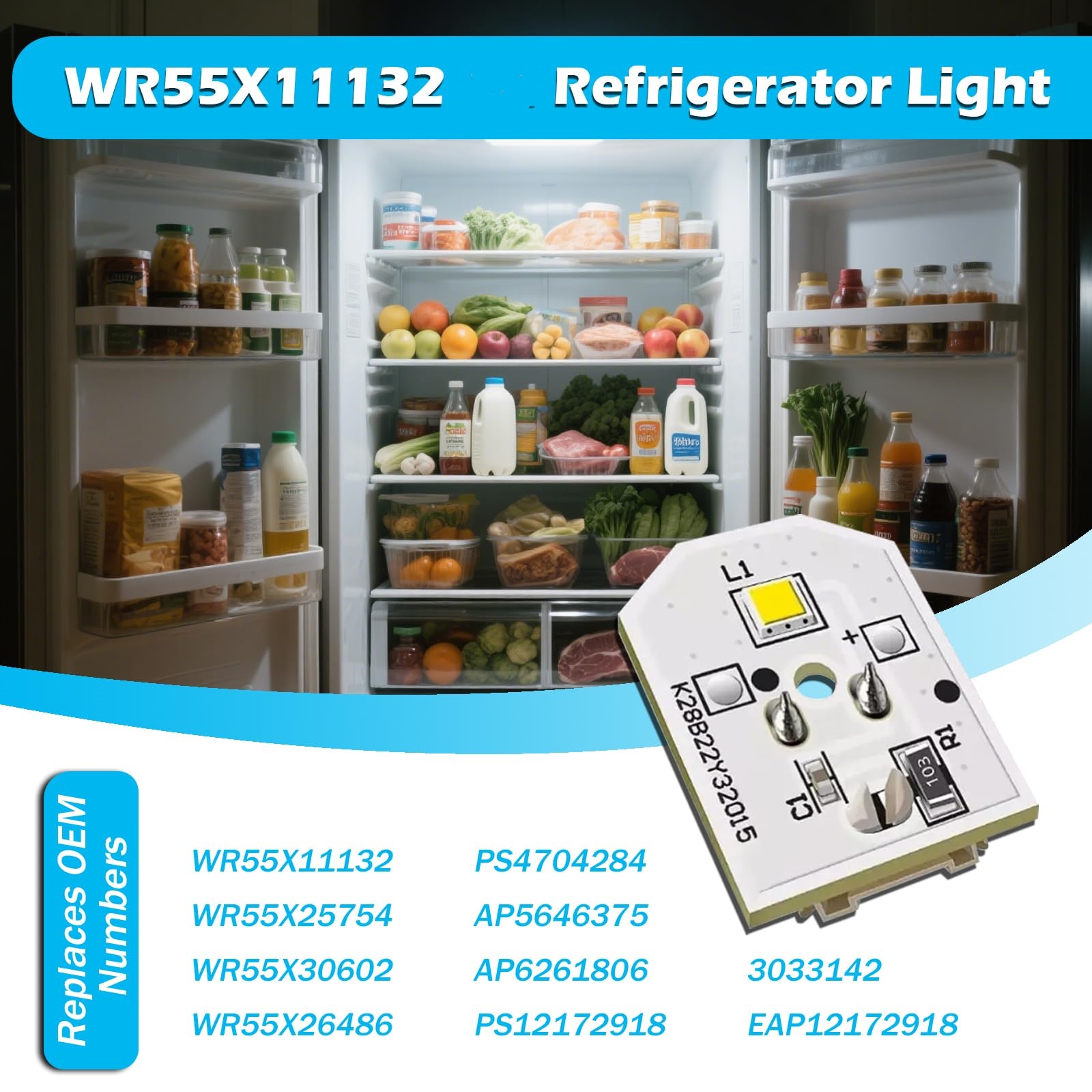 4Pcs WR55X11132 WR55X25754 Refrigerator LED Light for GE Refrigerator LED Light Replacement Replace WR55X30602 WR55X26486 CWE23SP3MJD1 CWE23SP3MKD1 CWE23SP3MLD1 CWE23SP4MFW2 CWE23SP4MGW2