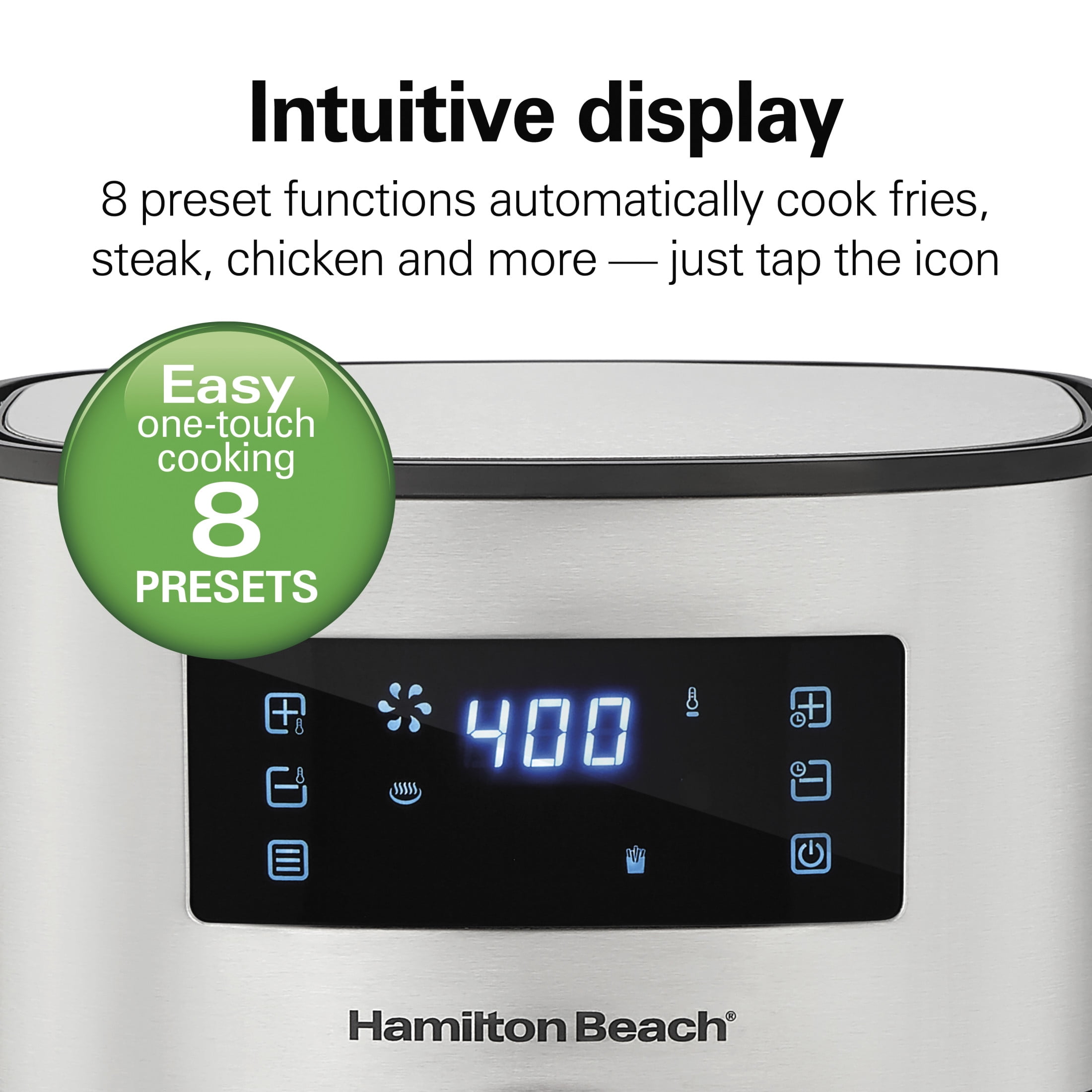 Hamilton Beach 5.8 Quart Air Fryer with Digital Touch Controls and Nonstick Basket, Stainless Steel