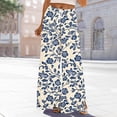 thumbnail image 2 of Women's Wide Leg Pants Fashion Print Lightweight Elastic Waist Loose Fit Pants Summer Beach Casual Daily Wear (XL, White), 2 of 4
