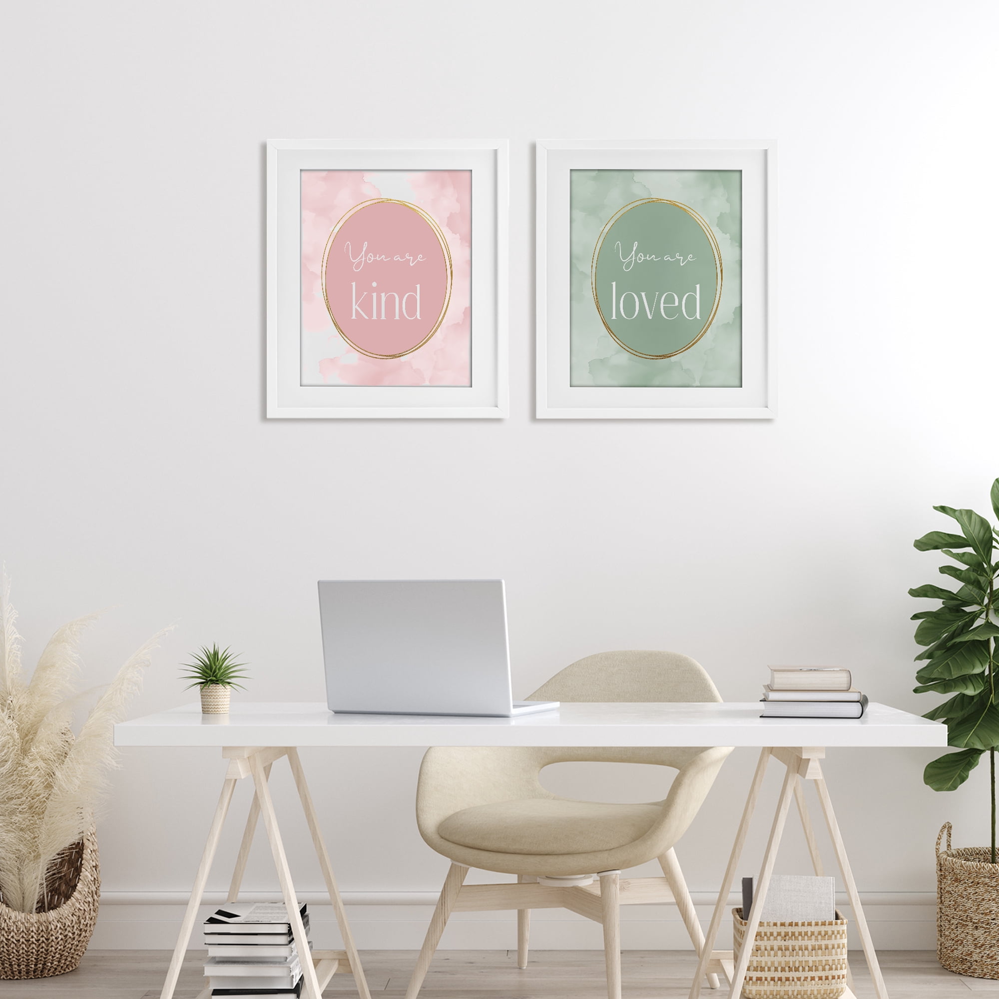 Stupell Industries Pastel Golden Affirmations 2 Piece White Framed Print Under Glass Set, design by Christine Simpson Art