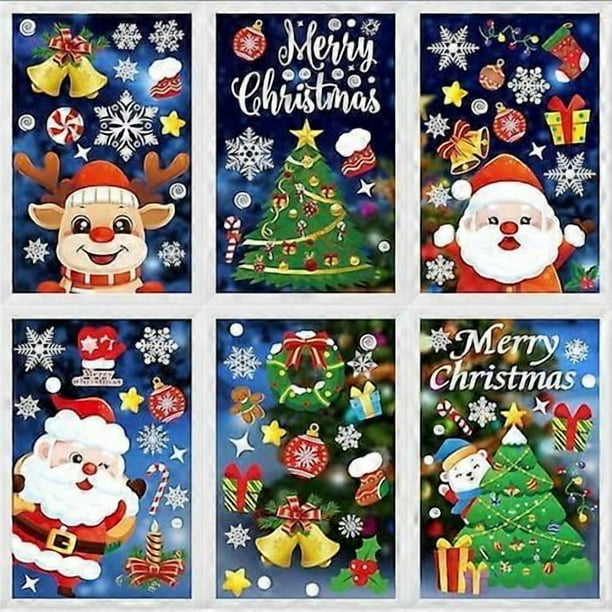 Christmas Window Pictures Self-Adhesive, 162 Christmas Window Decorations with Snowflakes Santa Claus Elk, Reusable Static Adhesive PVC Stickers for W