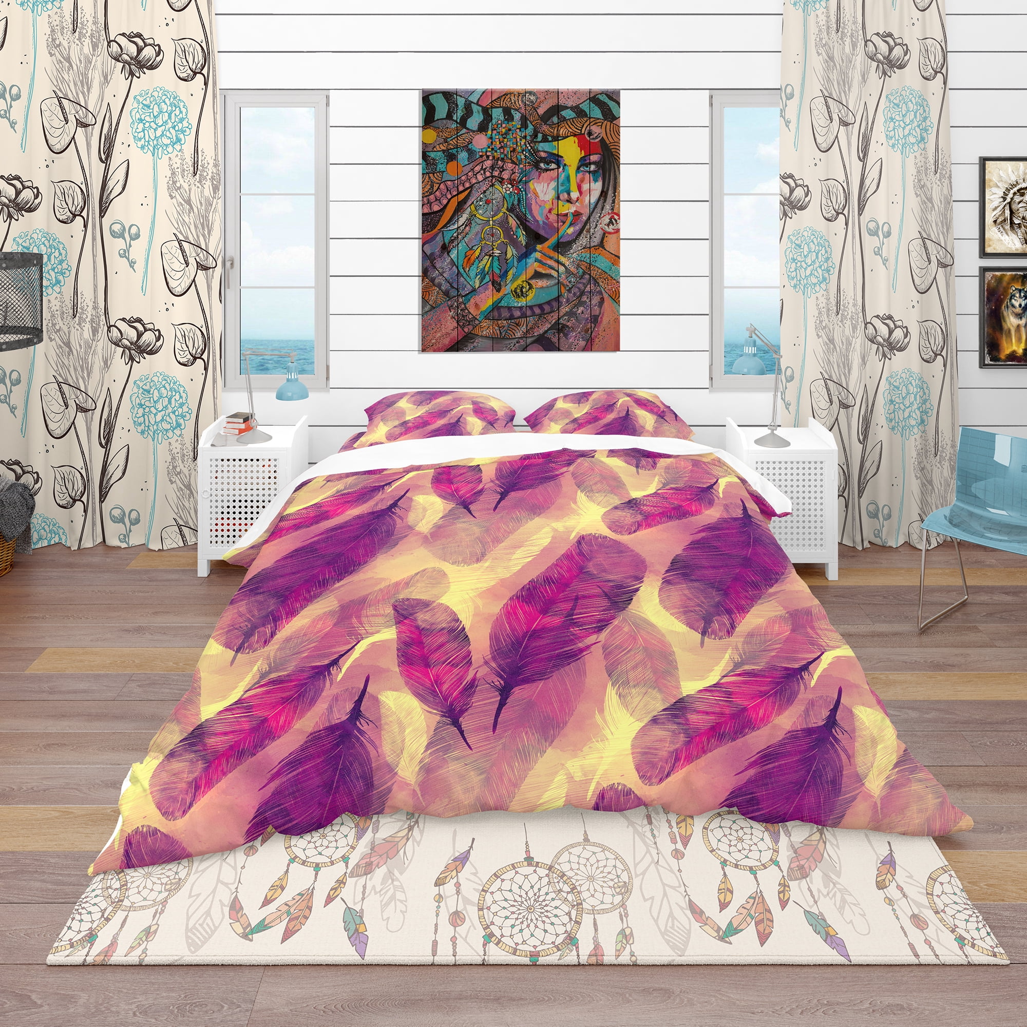 Designart 'Feathers Boho Pattern' Southwestern Duvet Cover Set