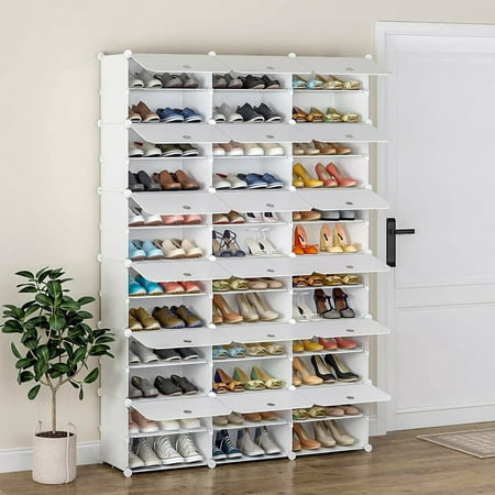 Ktaxon 36 Cubes 72 Pairs 12 Tiers Portable Shoe Rack Storage Cabinet for Entryway Hallway White