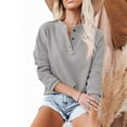 thumbnail image 3 of V-Neck Breathable Poly Blend Casual Sweatshirt for Women, Size S Grey Long Sleeve Tunic Top, 3 of 6