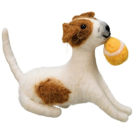 Primitives By Kathy Fuzzy Playful Dog Critter with Ball - Christmas Tree Ornament