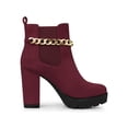 thumbnail image 3 of BLISSFUL STEP Women's Platform Chain Block High Heel Ankle Boots Burgundy 6.5, 3 of 7