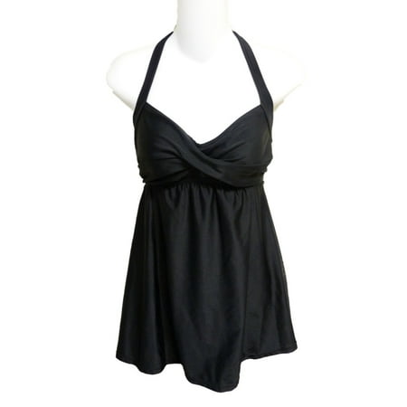 Tropical Escape Womens Black Halter 1 Piece Swimsuit Swim Dress - Size ...