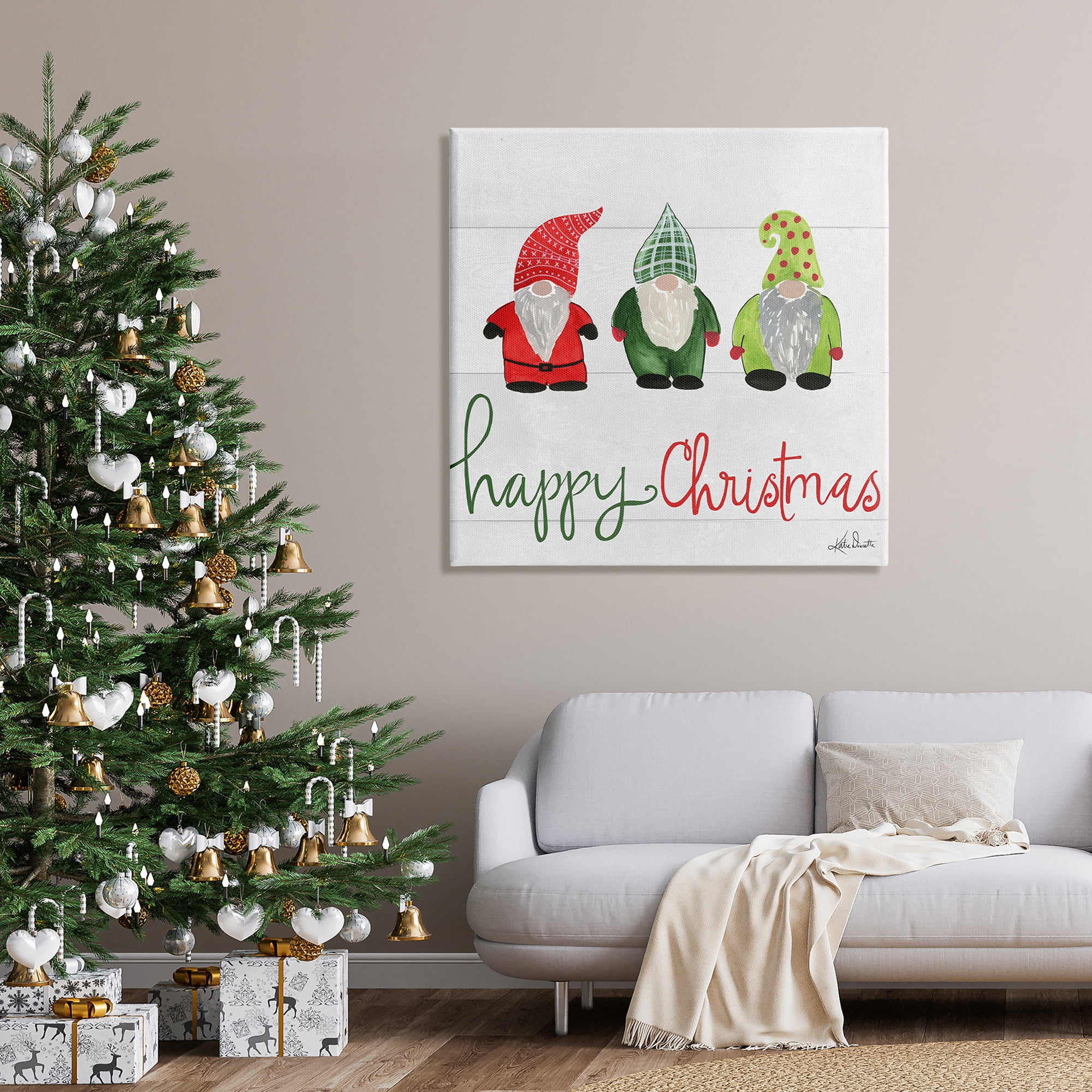 Happy Christmas Jolly Holiday Gnomes Patterned Hats Inspirational Graphic Art Gallery-Wrapped Canvas Print Wall Art