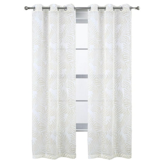 RT Designers Collection Faye Grommet Metallic Sheer Printed Doily Curtain Panel 54" x 84" Taupe