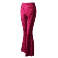 thumbnail image 3 of Musuos Women Velvet Flared Trousers, Solid Color High Waist Wide Leg Long Pants, Stretchy Bell Bottoms for Fall, Winter, 3 of 8