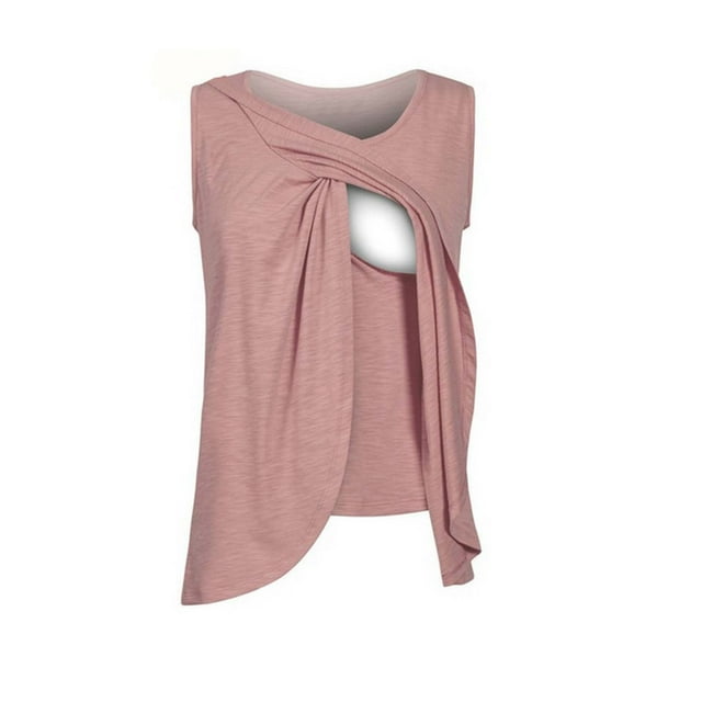 Blouse Sans Manches pour Femmes Maternité Allaitement Couleur Unie Col Rond Blouse d'Allaitement Sans Manches
