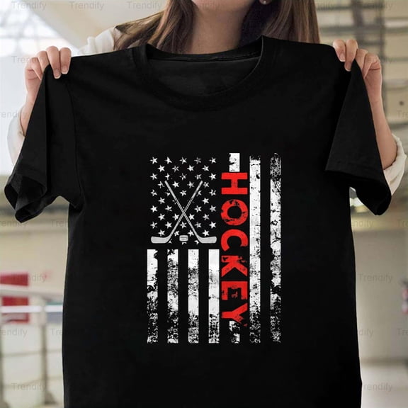 American Flag Hockey USA Patriotic Gift For A Sports Player H10851 Unisex T-Shirt, Up to 5XL Available